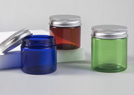 جرة بلاستيكية PET شفافة باللون الأزرق والأخضر الكهرماني مع غطاء من الألومنيوم الشظية